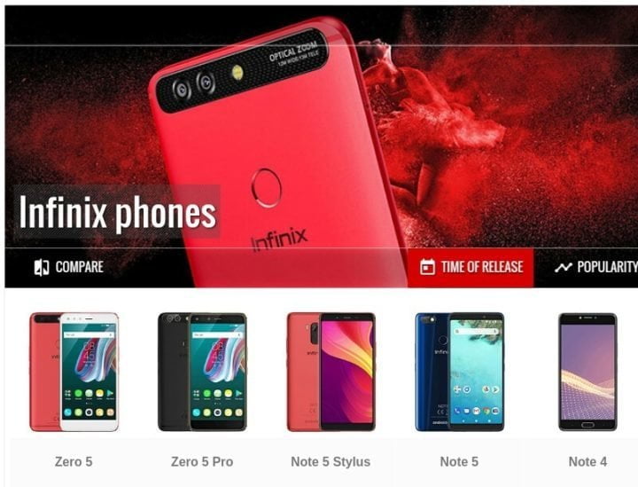Infinix smartphone brand on GSMarena