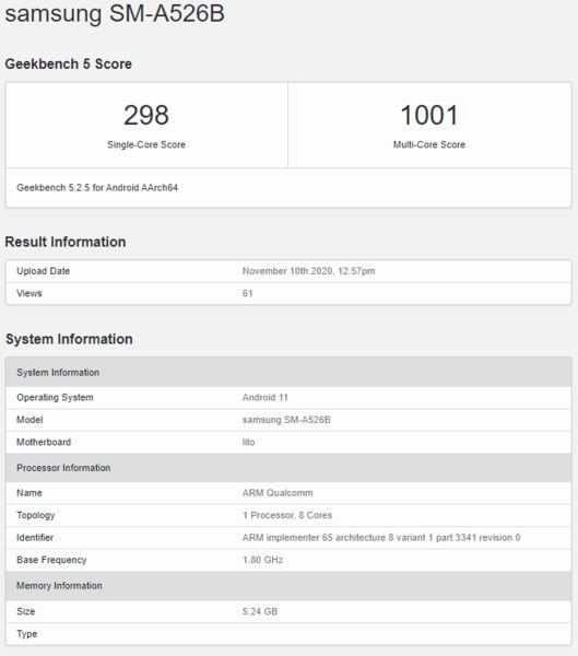 New Samsung Galaxy A52 seen on GeekBench with SD750