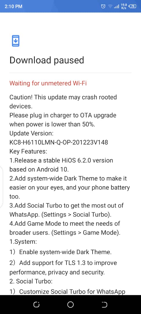 Tecno Spark 4 now receiving Android 10 update base on HiOS 6.2.0