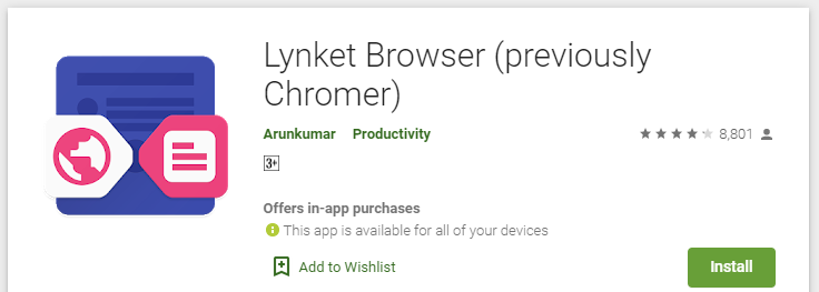Lynket browser Key features
