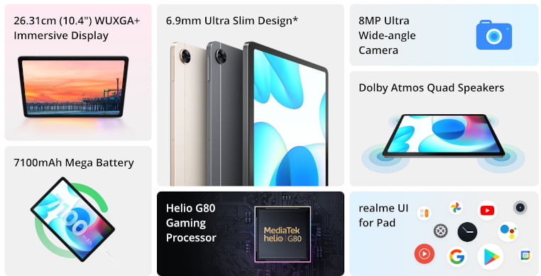 Meet the first Realme tablet; a 10.4-inches Pad, powered by Helio G80 CPU.