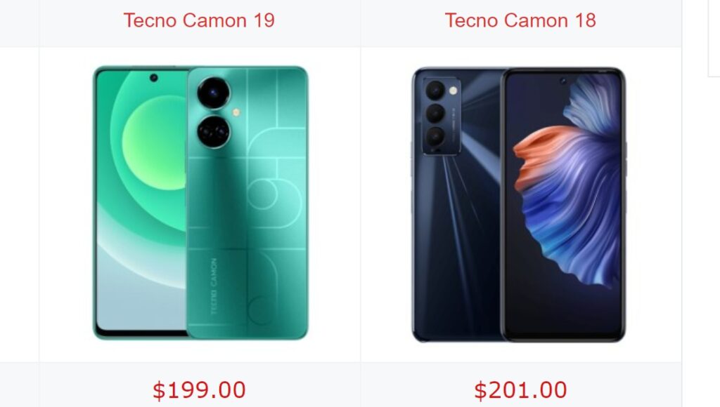 Tecno Camon 19 vs Camon 18; specs comparison Camon 19 vs Tecno camon 19 specs comparison
