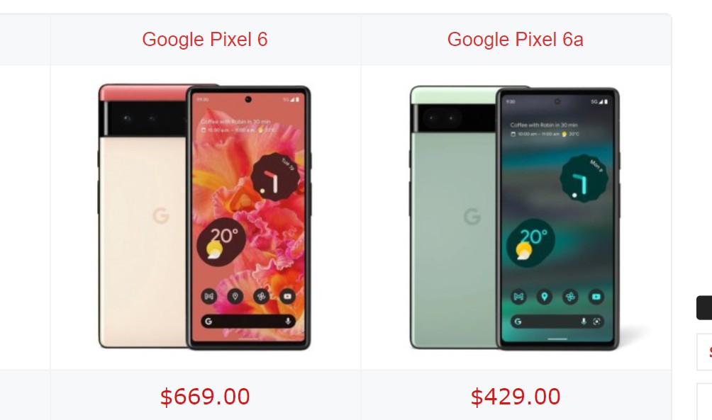 Pixel 6 vs Pixel 6a specs comparison