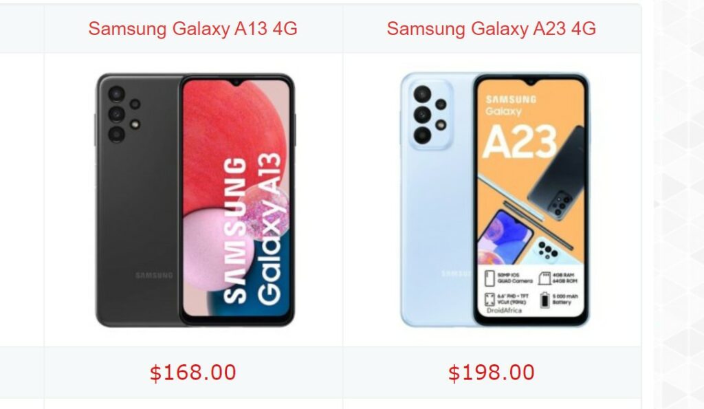 Samsung Galaxy A13 vs Galaxy A23 specs comparison Samsung Galaxy A13 4G vs Galaxy A23 4G comparison