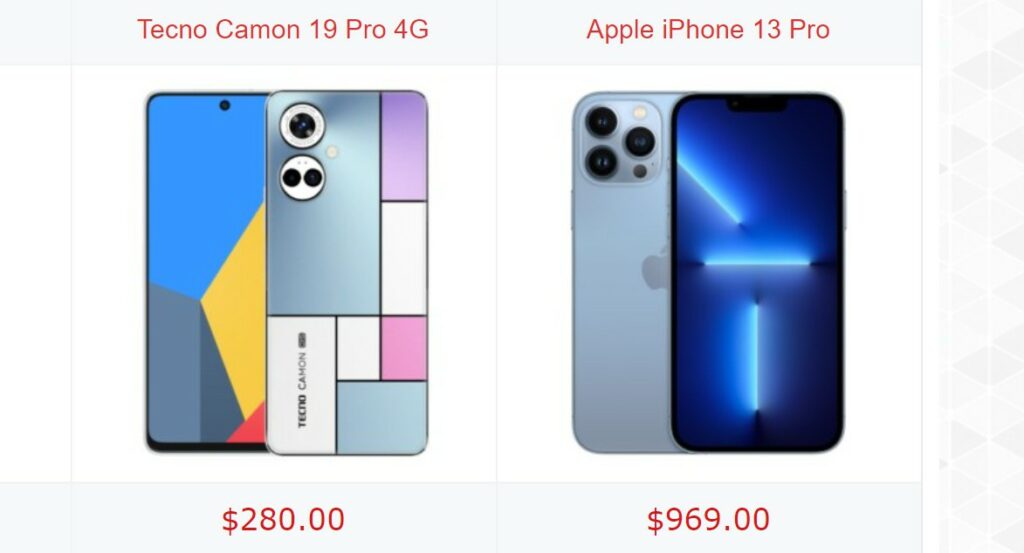Tecno Camon 19 Pro vs Apple iPhone 13 Pro specs comparison Tecno Camon 19 Pro vs Apple iPhone 13 Pro