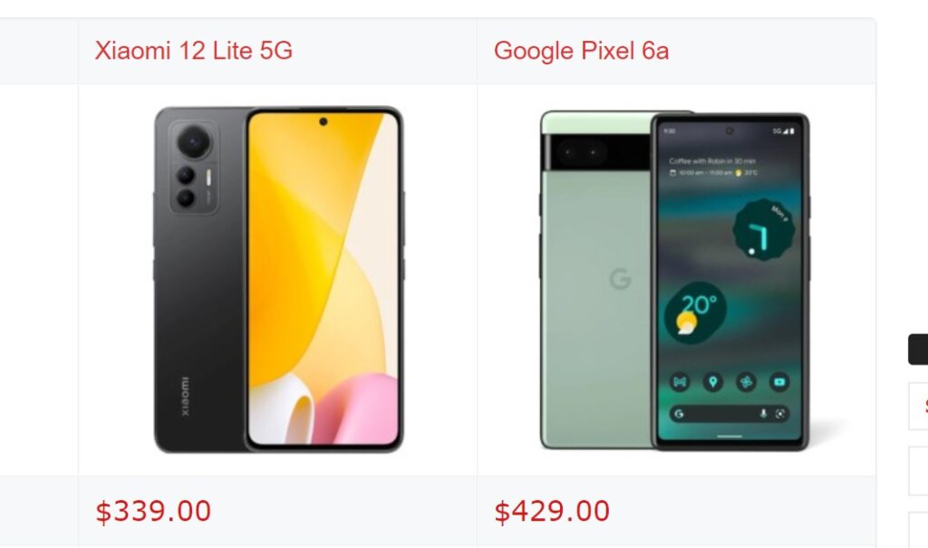 Xiaomi 12 Lite vs Google Pixel 6a; specs comparison Xiaomi 12 Lite vs Google Pixel 6a; specs comparison | DroidAfrica