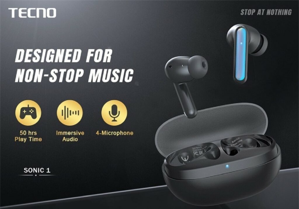 TECNO Sonic 1 Wireless Earbuds with up to 50hr battery life announced Tecno Sonic 1 bluetooth earbuds 2