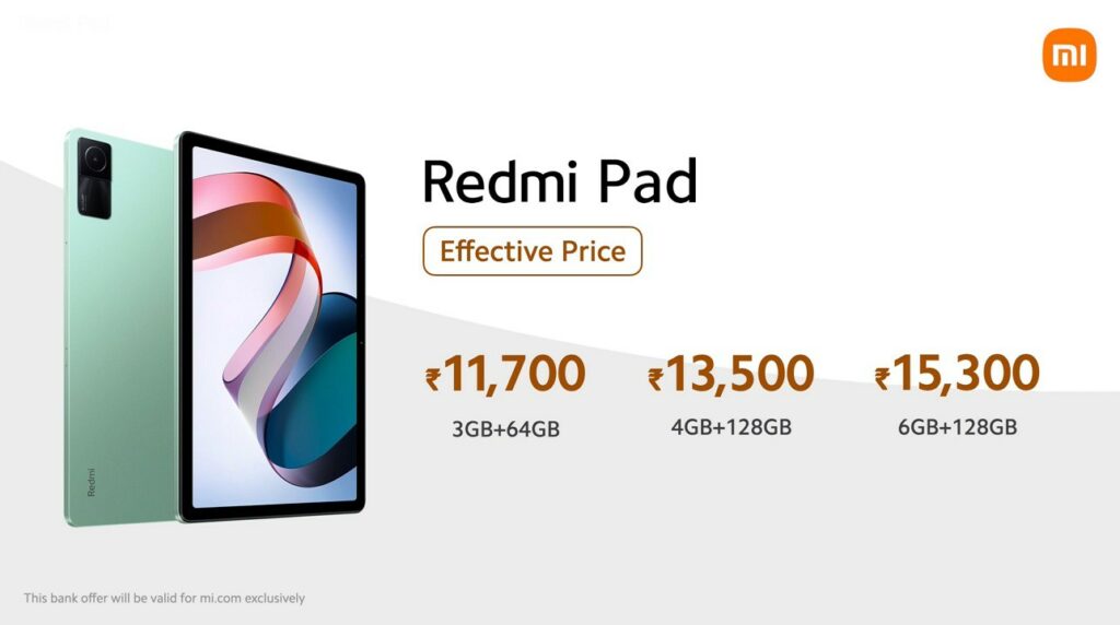 Redmi Pad pricing in India 1024x572 Redmi's first Tablet is now official; rocks Helio G99 CPU Redmi Pad pricing in India