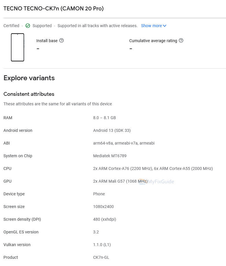 Tecno Camon 20 listed on Play Console, along with two models in the Pro-series 4 tecno-camon-20-pro-ck7n-9714854