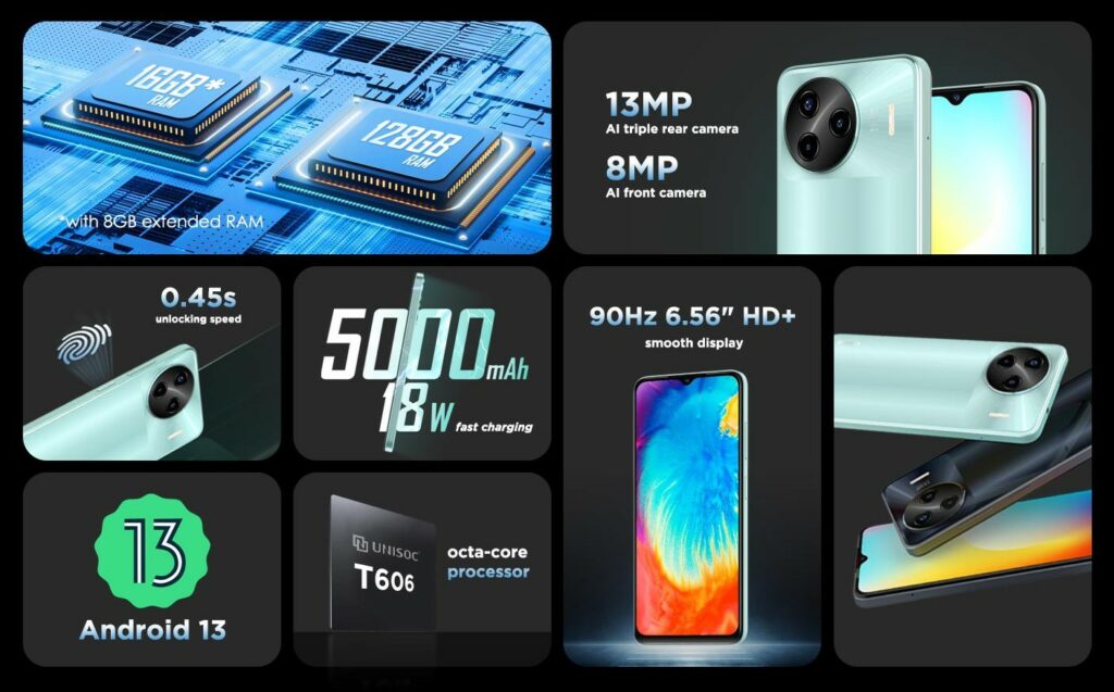 Benco V91 key specifications 1024x637 Benco V91 Smartphone Announced with UNISOC Tiger T606 CPU and Android 13 Benco V91 key specifications