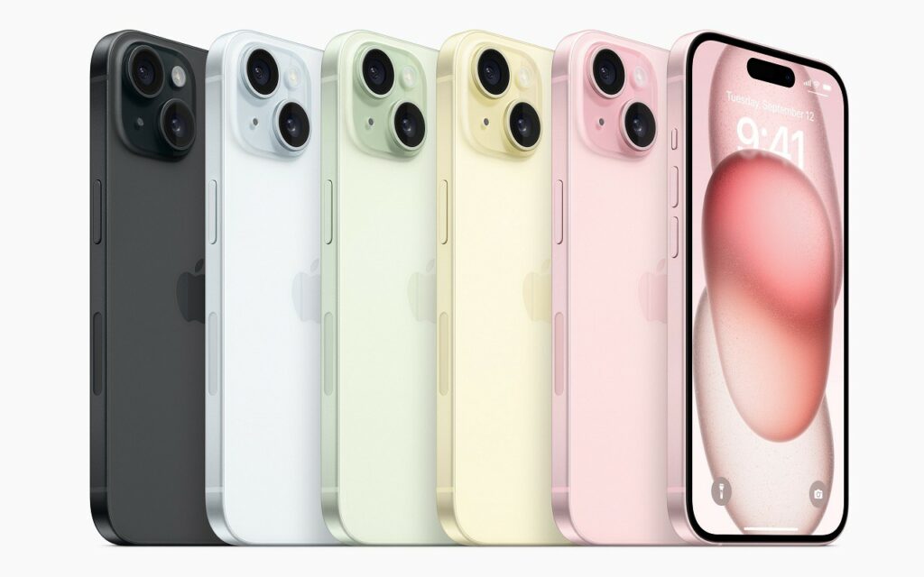 Apple iPhone 15 standard model color options 1024x640 Apple Announces iPhone 15 and iPhone 15 Plus with Enhanced Display, iOS 17 and Apple's A16 Bionic Apple iPhone 15 standard model color options