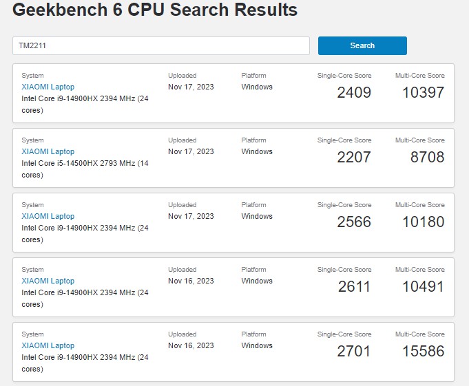 Xiaomi New Gaming Laptop Appears Two New Xiaomi Gaming Laptop Appears on Geekbench Xiaomi New Gaming Laptop Appears